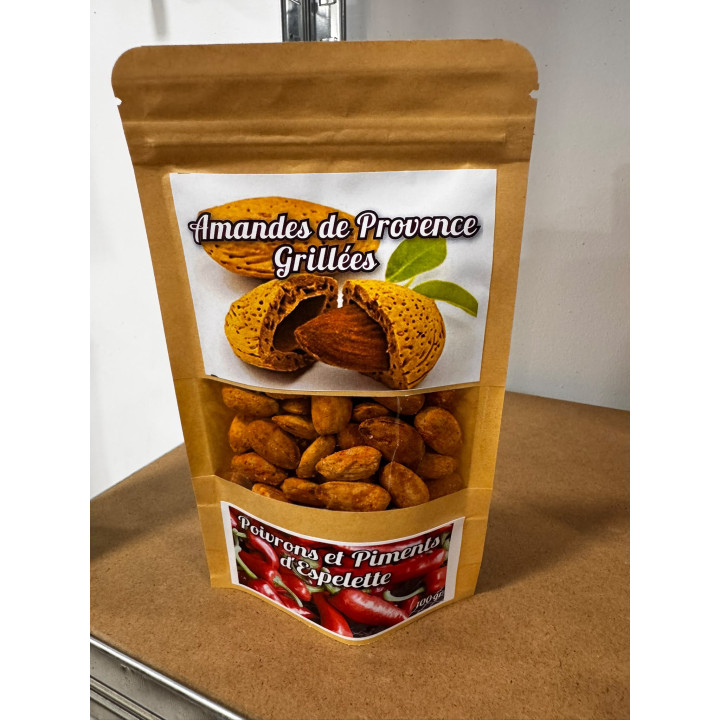 Amandes de Provence grillées -  Poivrons et piments d'Espelette - 100g - Les Pieds dans l'Champs